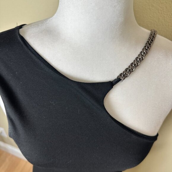 TopShop Chain Detail Asymmetrical Neck Bodycon Sheath Dress Size 8 Knit - Picture 11 of 13